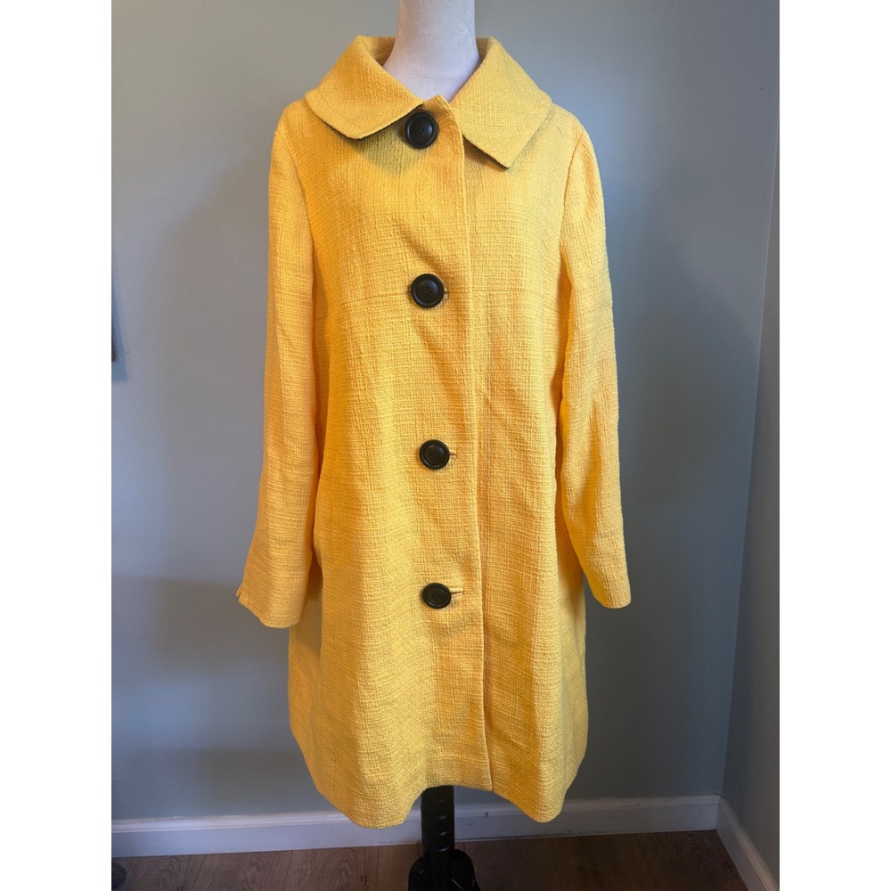 Boden Yellow Textured Tweed Coat colorful Button 14 preppy Y2K retro bright whim